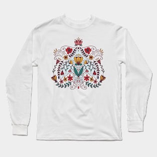 Folk Art Bird and Flowers Long Sleeve T-Shirt